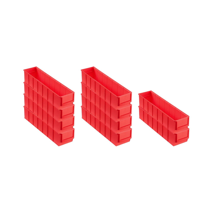 PROREGAL SparSet 10x Rote Industriebox 400 S | HxBxT 8,1x9,1x40cm | 2,2 Liter | Sichtlagerkasten, So