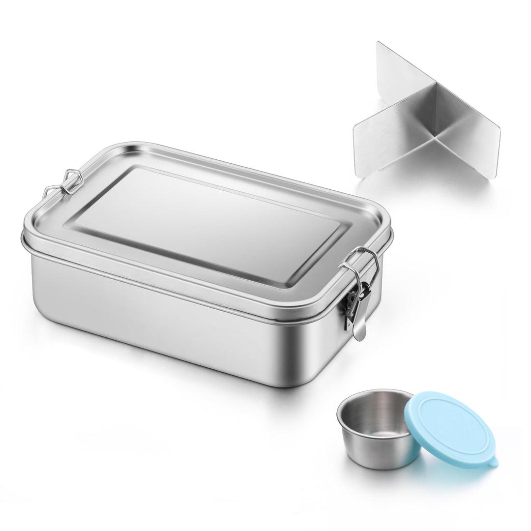 Joyfair Brotdose mit Fächern, Edelstahl Bento Box mit 3 Fächern, Metall Lunchbox Brotzeitdose mit Au