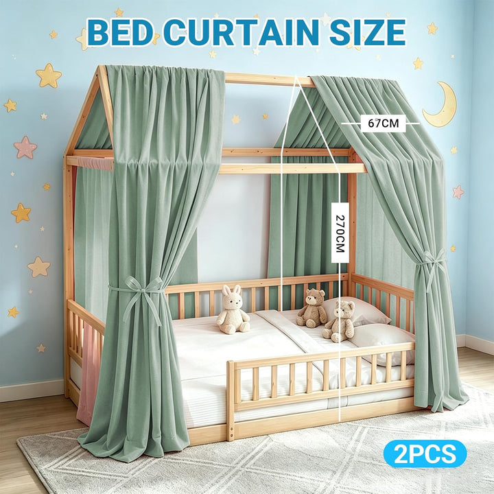 Hausbett Himmel, Betthimmel Hausbett Musselin mit 2 Stück Betthimmel, Stoffhimmel, Baldachin Kinderz