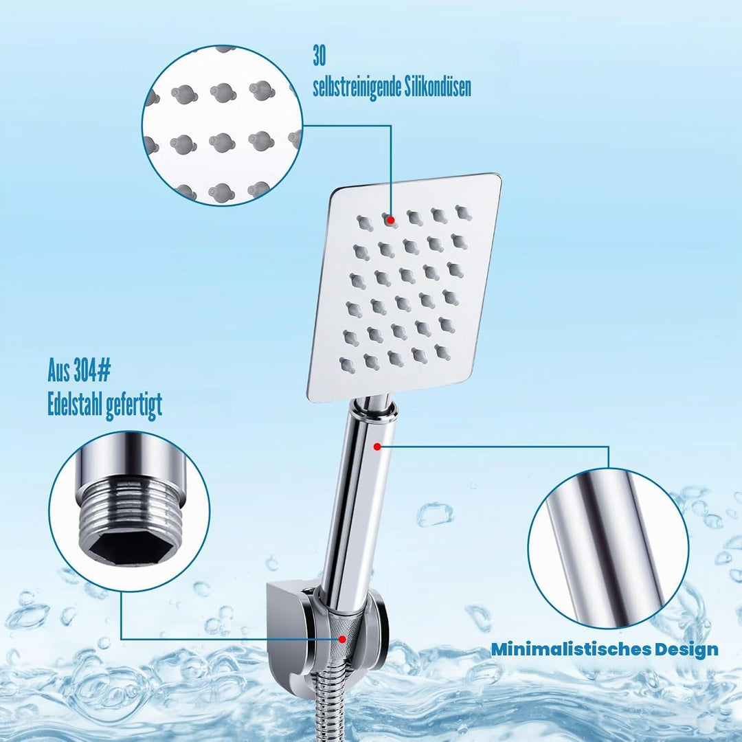 Handbrause Komplett aus Metall, Hochdruck-Duschköpfe von Voolan, Einfache Handbrause aus Chrom mit T