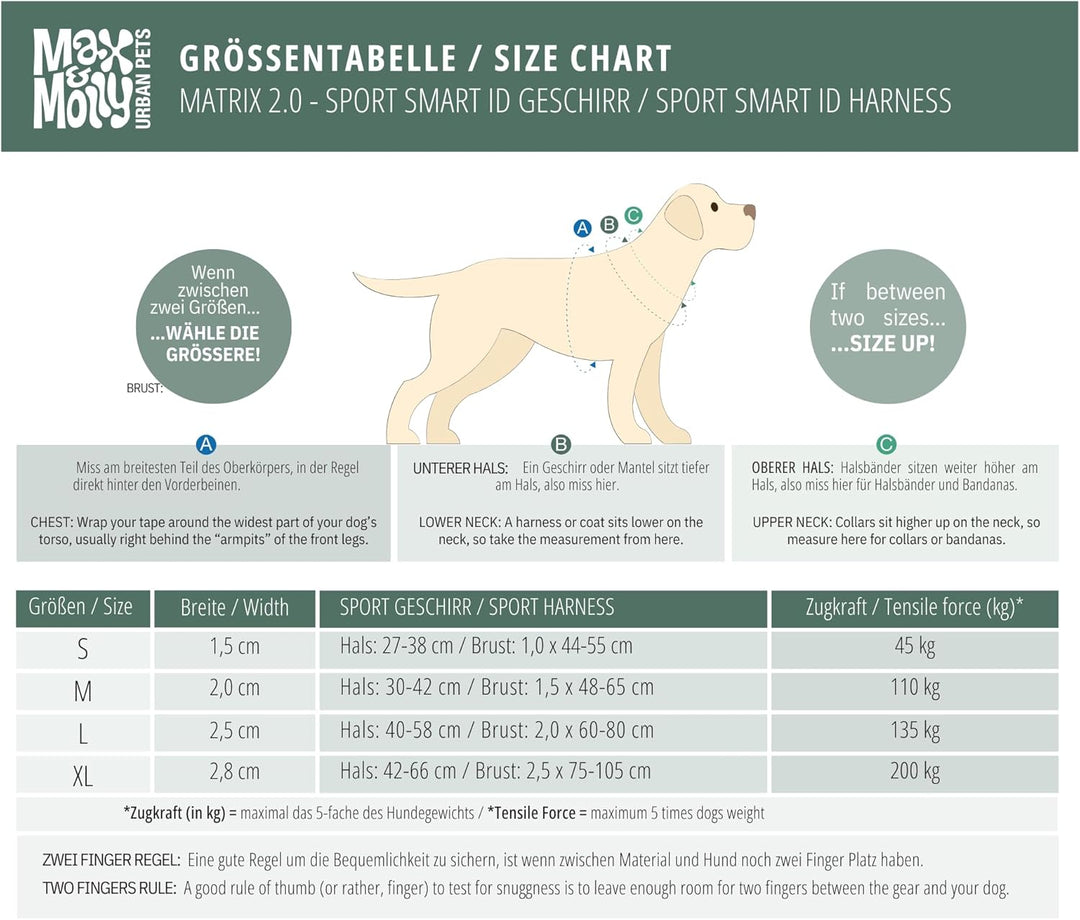 Max & Molly Sport Hundegeschirr Mittelgrosse Hunde mit Gotcha! Smart ID Sicherheitsanhänger, Matrix