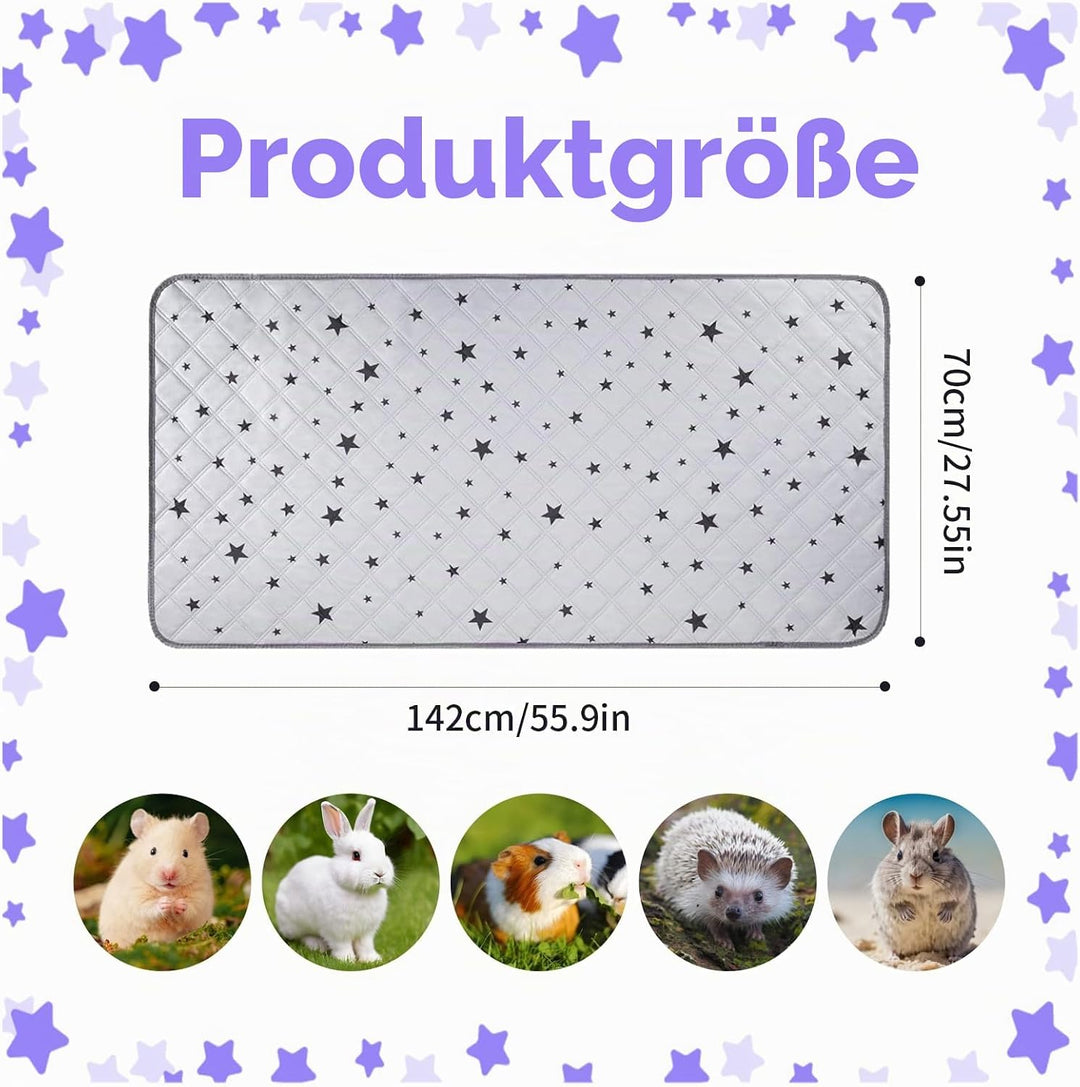 70x142cm Meerschweinchen Unterlage Waschbar: Pipipads Meerschweinchen, Grau Stern, wasserdichte Supe
