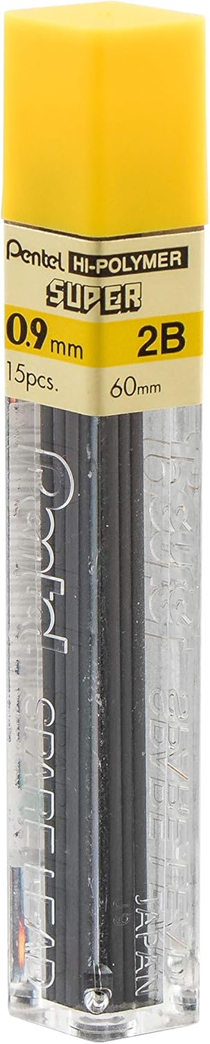 Pentel Super Hi-Polymer Blei Nachfüllen, 0,9 mm dick, 2B, 180 Stück von Blei (50-9-2B)
