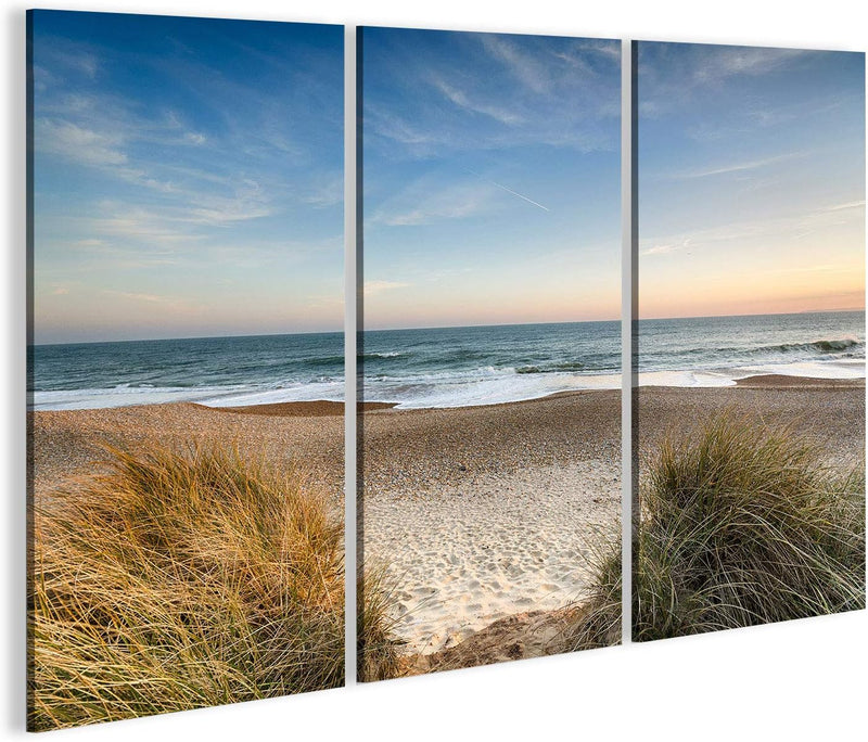 Bild auf Leinwand Strand Meer Sand Nordsee Poster, Leinwandbild, Wandbilder 130x80 3-teilig, 130x80