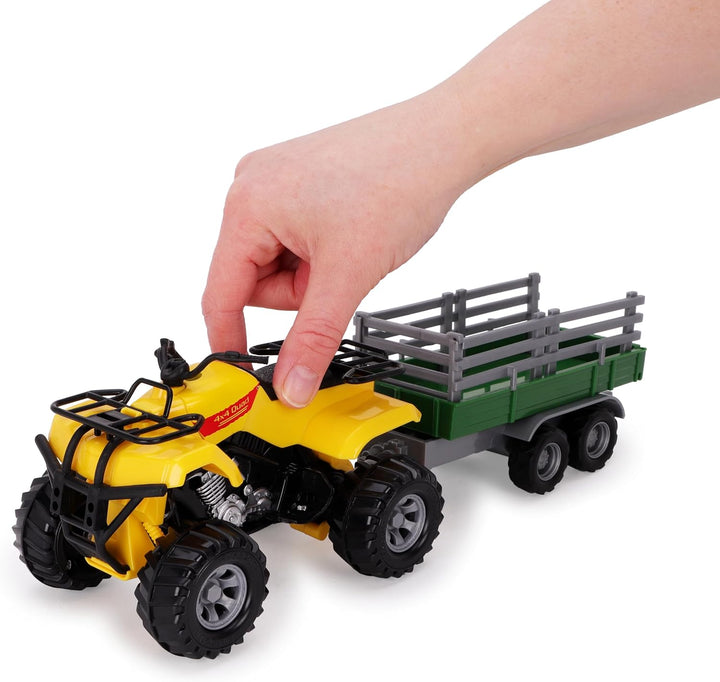 Toyland® Farm Quad &amp; Trailer Spielset - Massstab 1:16 - Freilaufaktion - Jungen Farmspielzeug (Gelb)