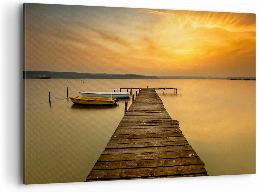 ARTTOR Bilder auf Leinwand 100x70cm Leinwandbild mit Rahmen See Brücke Gross Wanddeko Bild Schlafzim