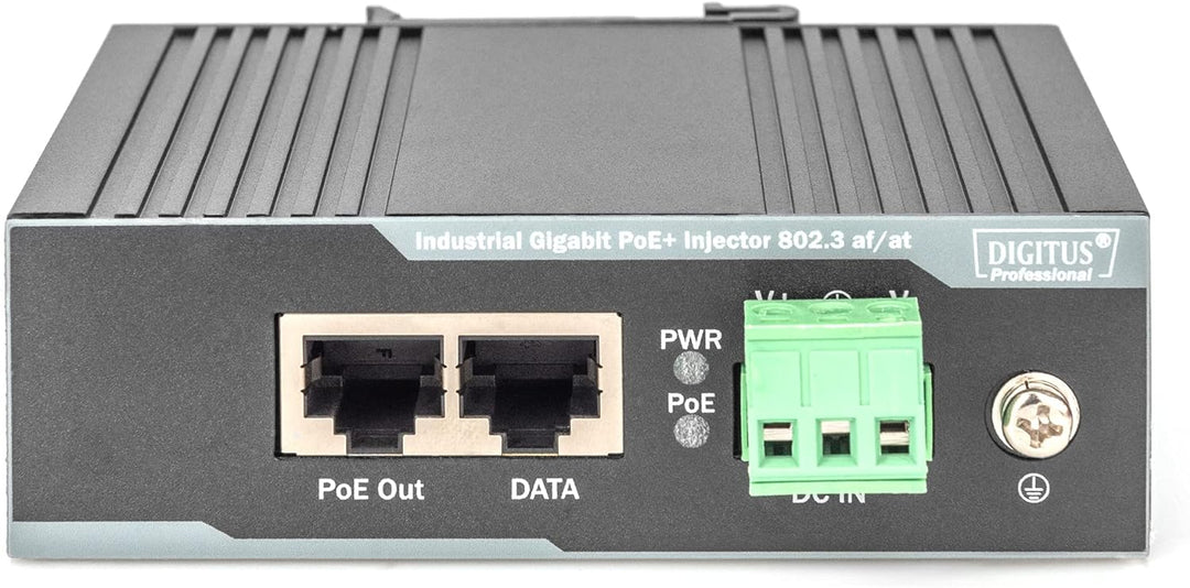 DIGITUS PoE+ Injektor - IEEE802.3at - Gigabit Ethernet - DIN Hut-Schiene - DC Klemmleiste - PoE Modu