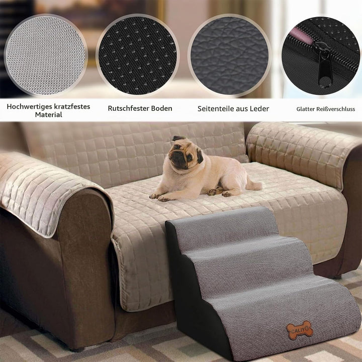 CALIYO Hundetreppe 3 Stufen, Hundetreppe für Kleine Hunde, Katzentreppe 40 cm hoch, Haustiertreppe m