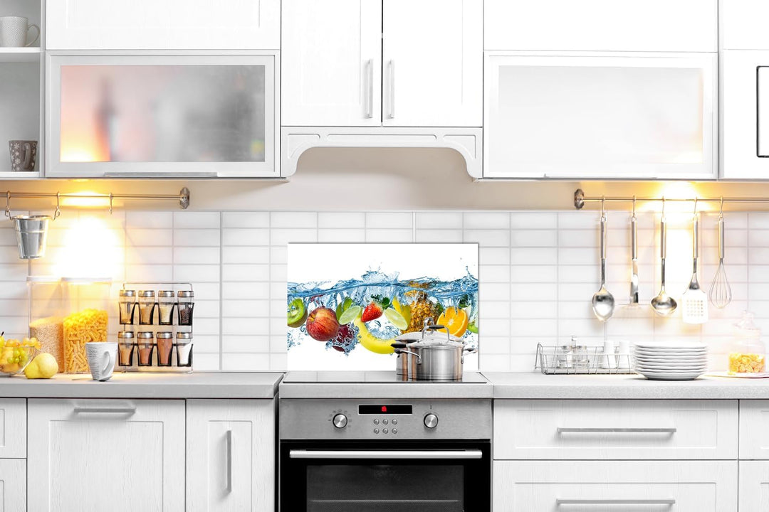 Queence | Küchen Spritzschutz Obst &amp; Früchte 60x40x0,3 cm | Küchenrückwand | Alu-DiBond | Fliesensch