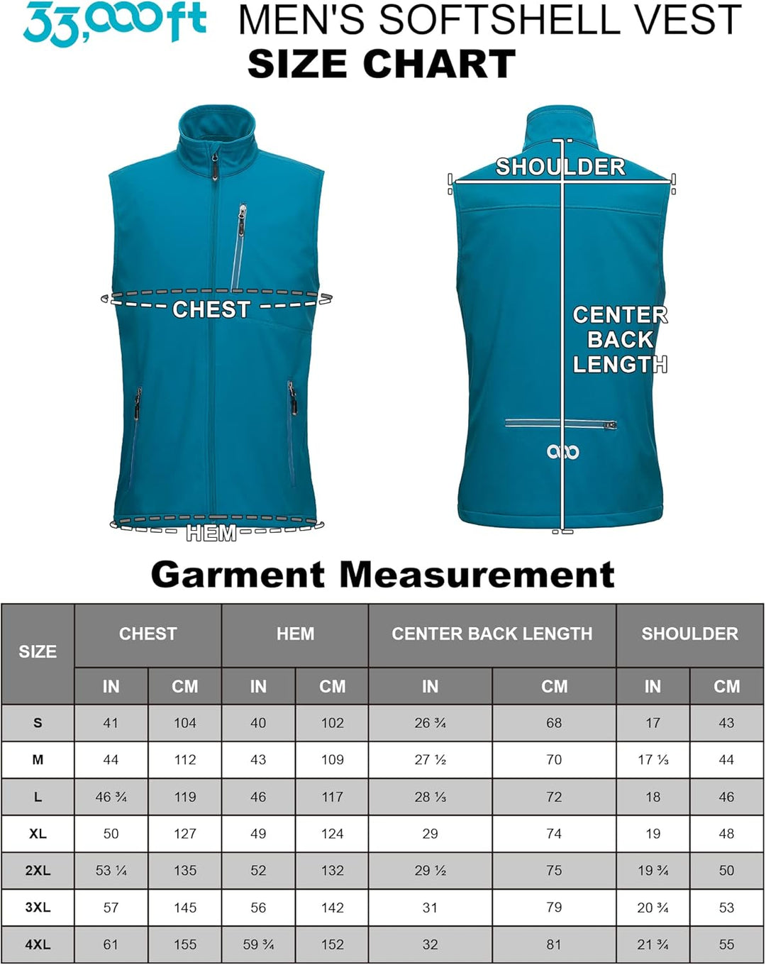 33,000ft Leichte Softshell Weste für Herren, Wasserdichte Winddichte Laufweste, Atmungsaktive Vest G