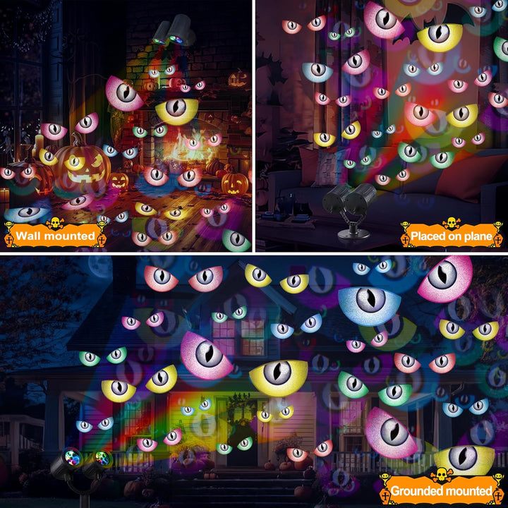 iShabao Halloween Deko Outdoor, Doppelter Kopf Dynamische Halloween Projektor mit Timer, Wasserdicht