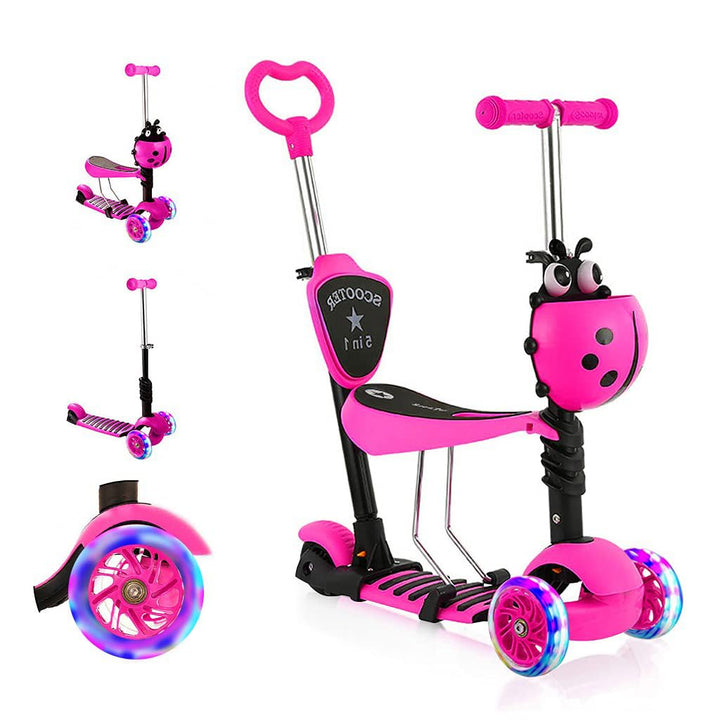 Kinder Roller mit abnehmbarem Sitz, blinkende LED-Räder, höhenverstellbarer 3-Rad-Tretroller mit Sch