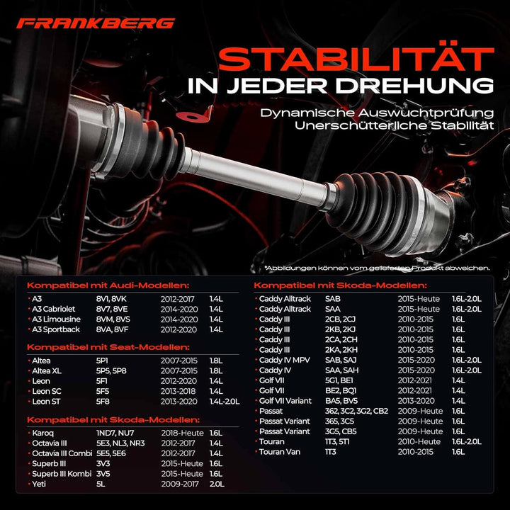 Frankberg 1x Antriebswelle Antriebsachse Vorderachse Rechts Kompatibel mit Golf VII 5G1 BE1 BE2 BQ1
