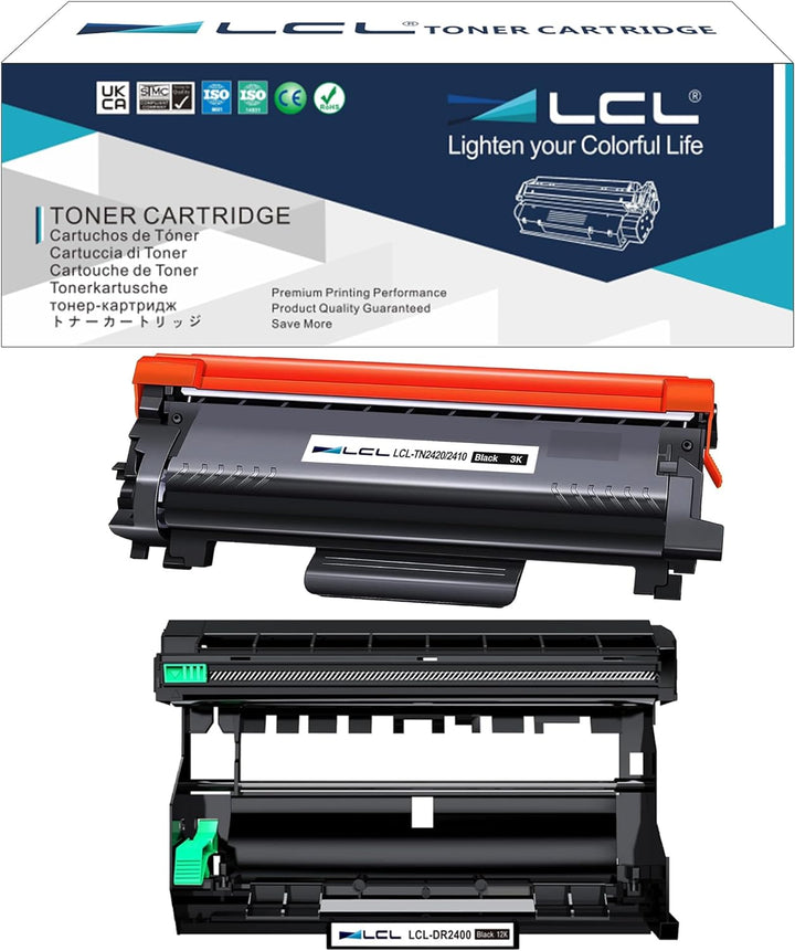 LCL Kompatibel Toner TN2420 TN-2420 TN2410 TN-2410 3000 Seiten DR2400 DR-2400 12000 Seiten (2 Pack 1