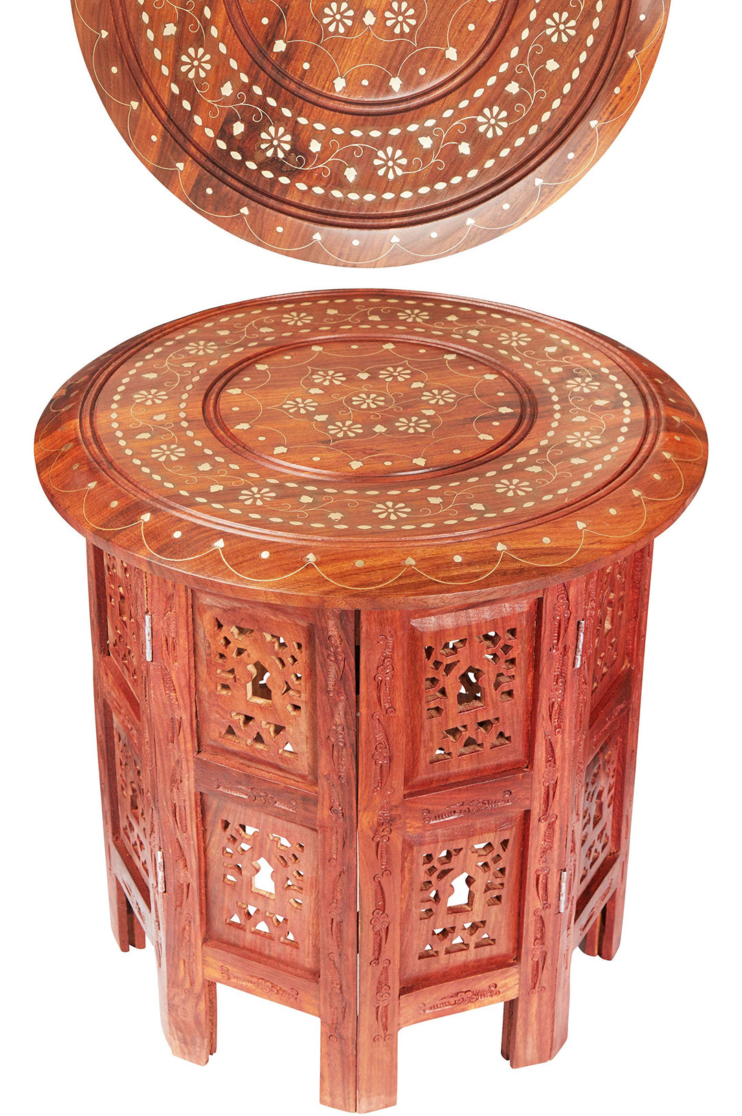 Marokkanischer Tisch Beistelltisch aus Holz Caglanur Braun ø 38cm gross rund | Orientalischer runder