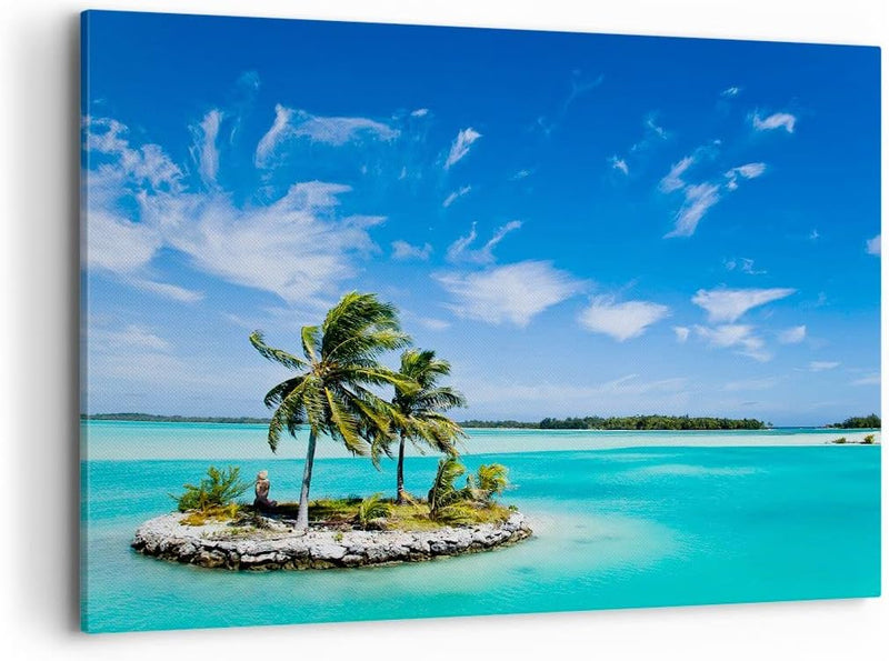 Bilder auf Leinwand 100x70cm Leinwandbild Tahiti Insel Bora entspannend Gross Wanddeko Bild Schlafzi