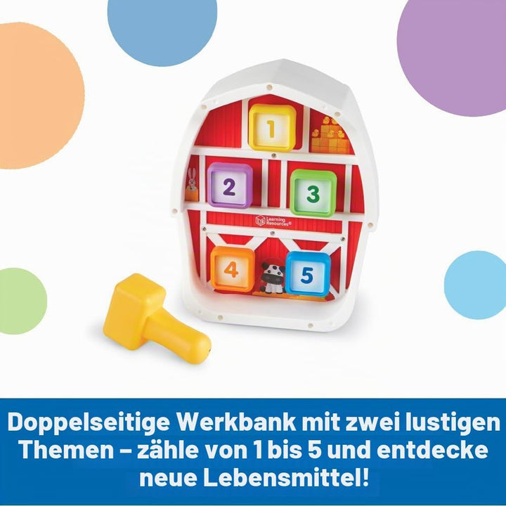 Learning Resources Bauernhof Werkbank, 3 Stück, ab 18 Monate, Spielzeug zum Hämmern & Nageln, Vorsch