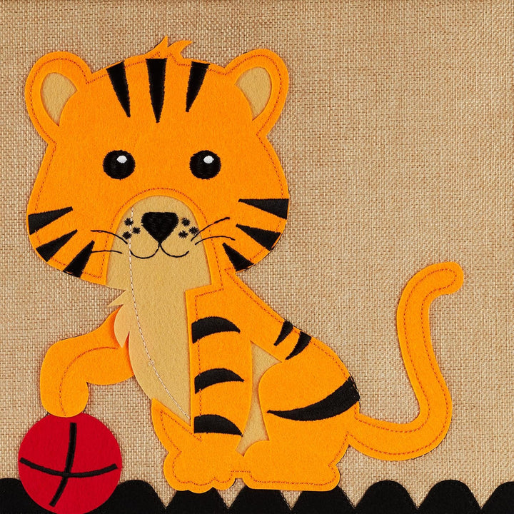 Relaxdays Aufbewahrungsbox, Tiger-Motiv, Stoffbox für Kinder, faltbar, HBT: 33 x 33 x 33 cm, Spielze
