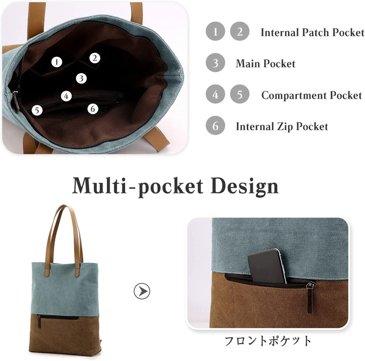 PORRASSO Damen Segeltuch Handtasche Rucksack Frauen Schultertasche Shopper Tasche Hobotasche für Sch