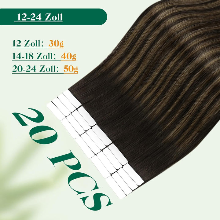Easyouth Tape on Extensions Echthaar Glue in Haar Extensions Echthaar Farbe Dunkelstes Braun Aschbra