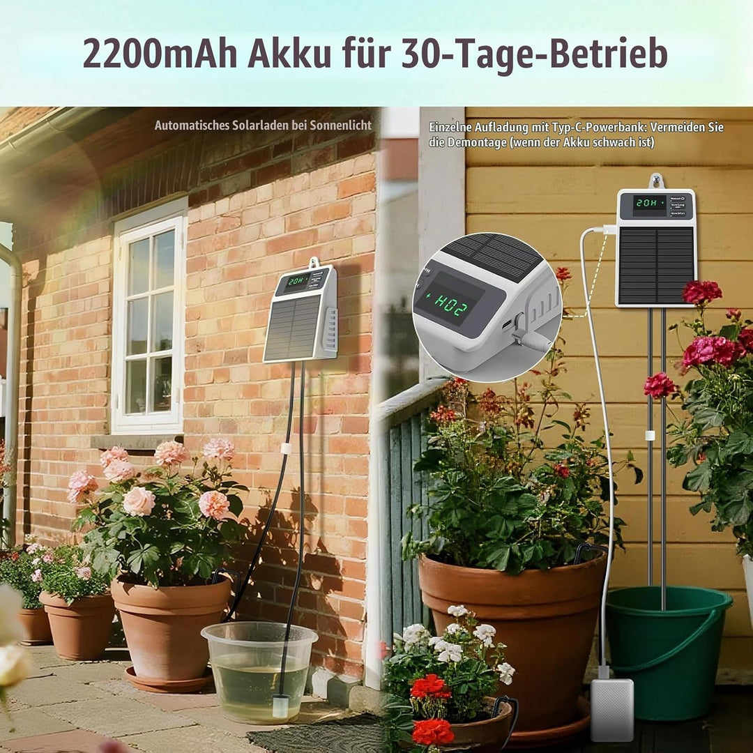 Solar Automatisches Bewässerungssystem für Pflanzen, IP65 Wasserdicht, Solarbetriebene Gartenbewässe