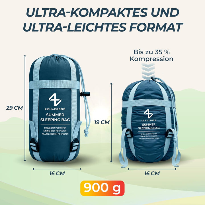Schlafsack Erwachsene - Sommerschlafsack Kleines Packmass & Ultraleicht - Mumienschlafsack für Campi