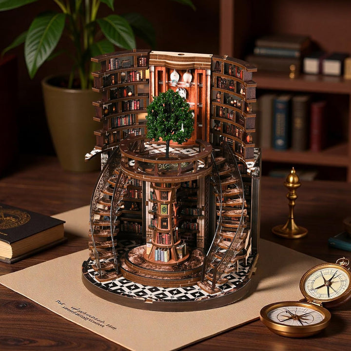 Book Nook Bausatz für Erwachsene – DIY Miniatur Weisheitsbibliothek Puppenhaus, 3D Holzpuzzle Bücher