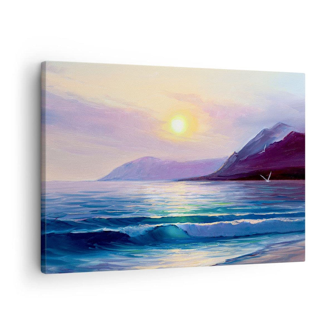 Bilder auf Leinwand Berge Meer Welle Leinwandbild mit Rahmen 70x50cm Wandbilder Dekoration Wohnzimme