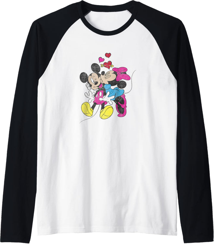 Disney Mickey & Minnie Valentinstag Pink Heart Kisses Raglan
