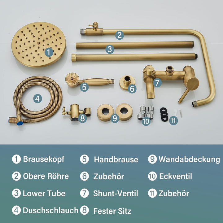 Rozin Regendusche Duschsystem Retro Duschset mit Handbrause Badewanne Auslauf Antik Messing Duschsys