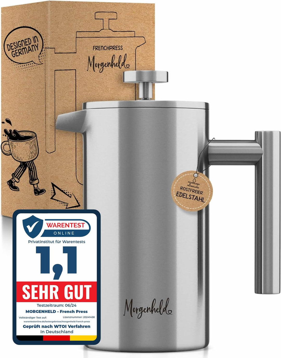 Premium thermo Edelstahl French Press 600 ml 3 Ersatz Filter Stempelkanne Kaffeepresse Isolierkanne