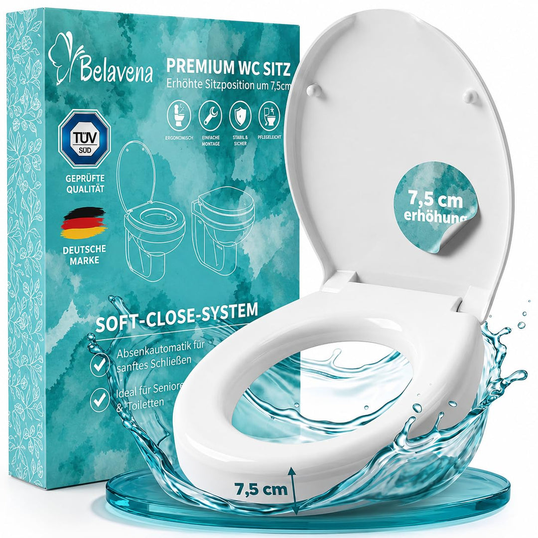 WC Sitzerhöhung 7,5cm inkl. Absenkautomatik für bequemes Sitzen & Aufstehen | Erhöhter Toilettensitz