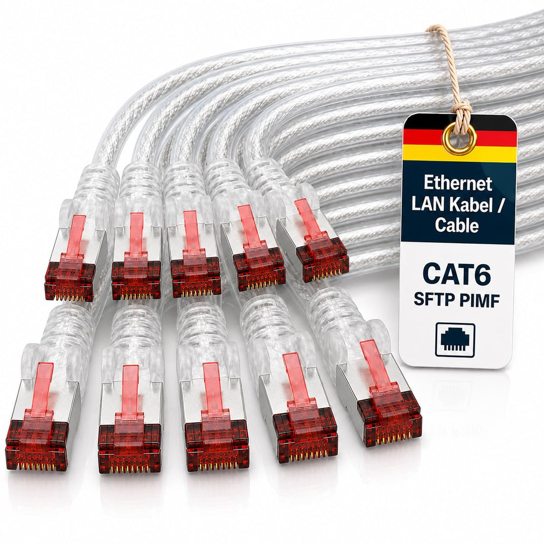 1aTTack.de 10x 5m - Cat 6 Netzwerk-Kabel Patch-Kabel Cat6 RJ45 SFTP - transparent