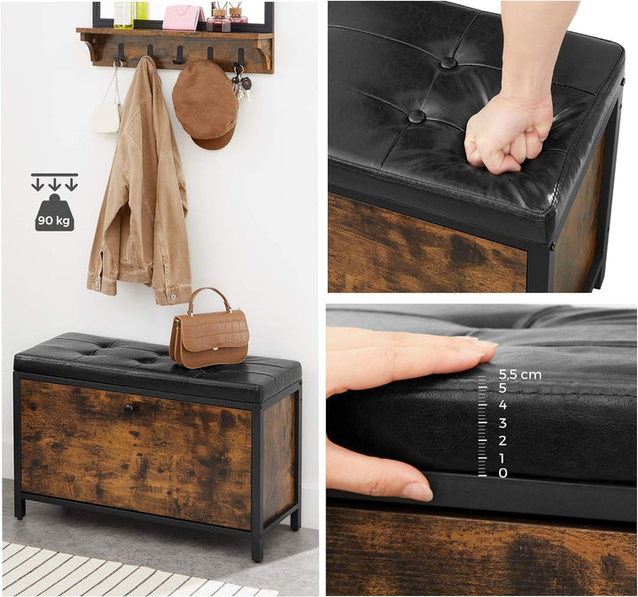 VASAGLE Schuhbank, gepolsterter Schuhorganizer mit Klappe, Schuhschrank für 6 Paar Schuhe, Stahlgest