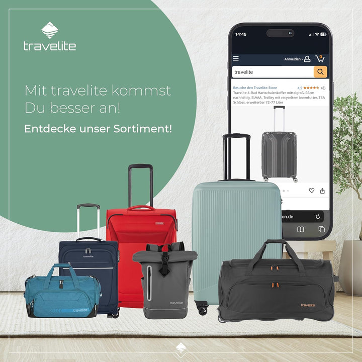 Travelite 4 Rad Handgepäck Koffer Hartschalen, nachhaltig, ELVAA, Boardtrolley mit recyceltem Innenf