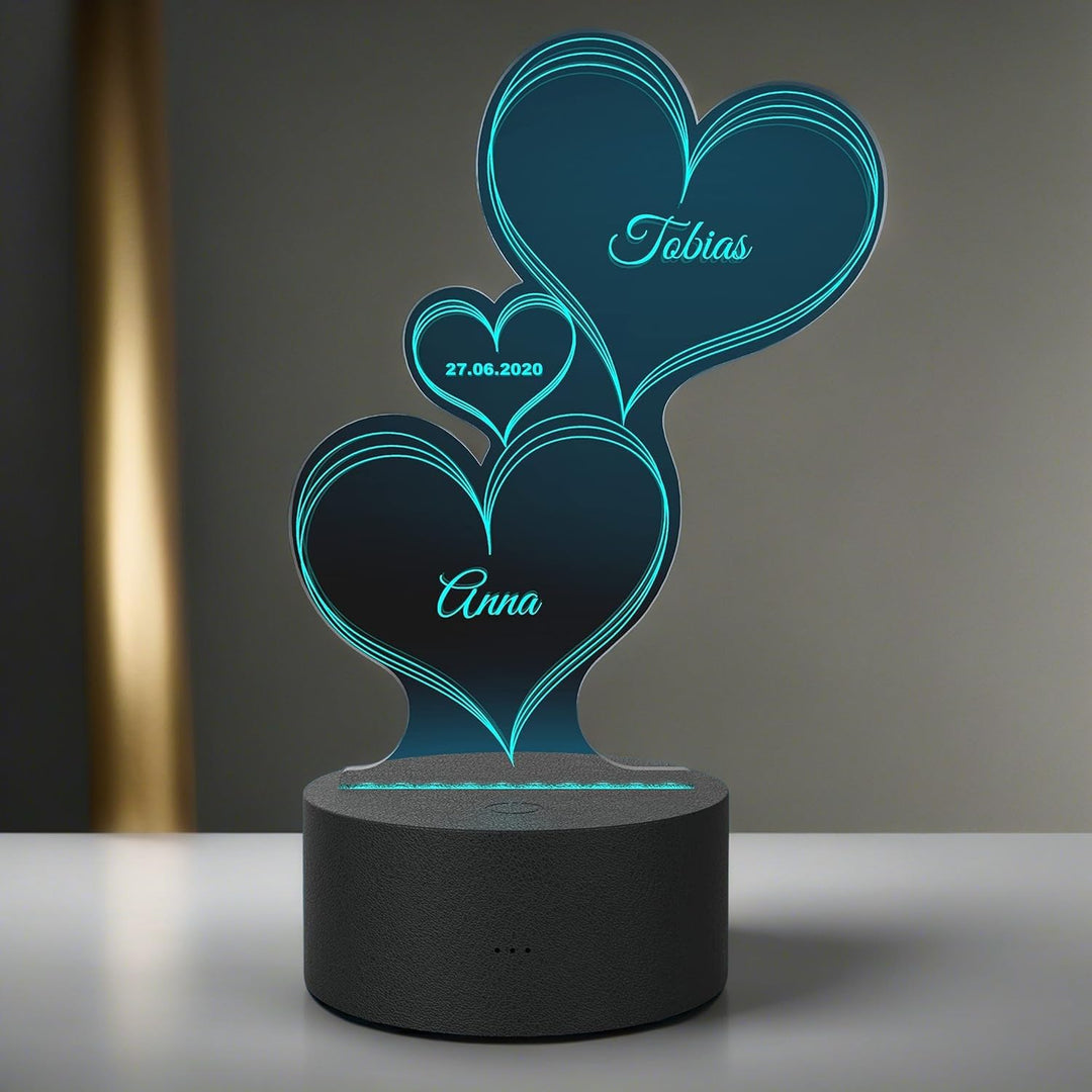 Smyla LED Herz-Leuchte mit Gravur Personalisiert | LED-Herz mit Wunsch-Namen und Datum und Farb-Lich