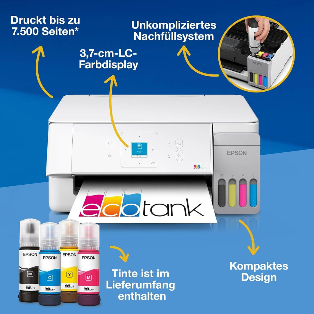 Epson EcoTank ET-2926 | Für vielbeschäftigte Haushalte | Wi-Fi | A4 | Drucken, Kopieren, Scannen | L