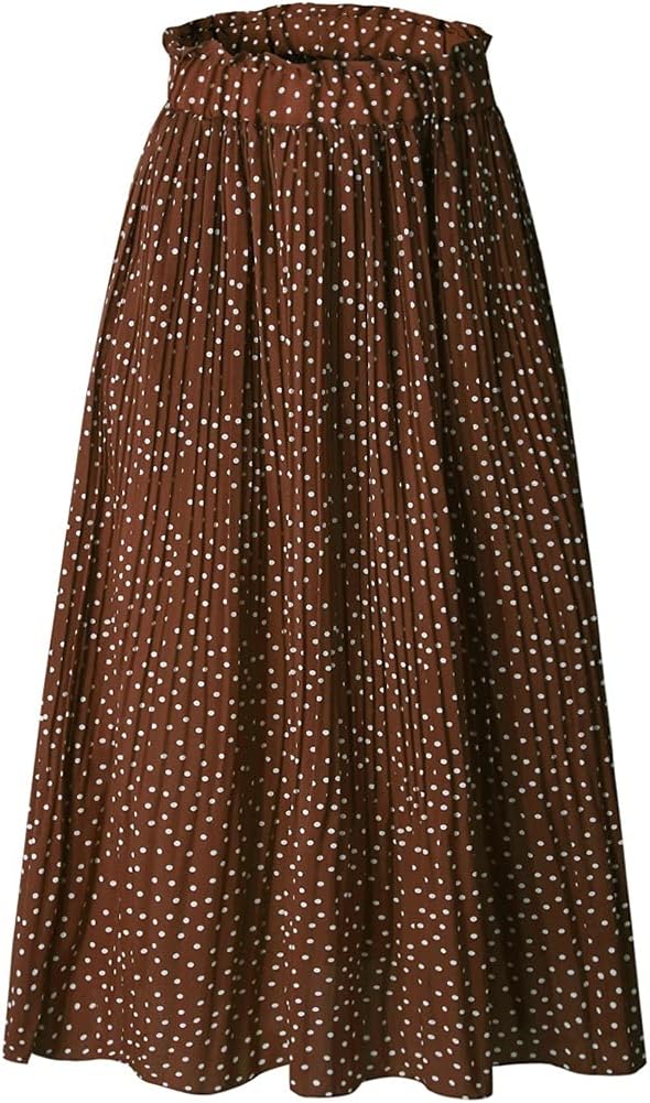 Hoerev Frauen Print Punkt mit Taschen Falten Langer Rock Beach Party Maxi Rock S Braun Punkt, S Brau