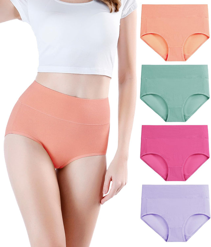 wirarpa Unterhosen Damen Baumwolle Frauen Unterwäsche Hohe Taille Slips Hoher Taillenslip 4er Pack L