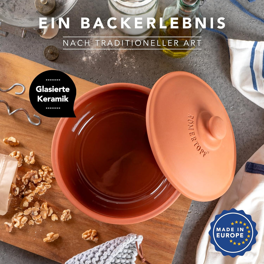 Römertopf Brotbacktopf aus Naurton für ein natürliches Backerlebnis, Brotbackform Ø 23,0cm, Terrakot