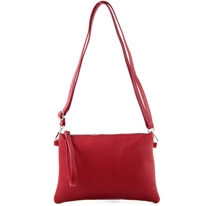 modamoda de - T186 - ital. Clutch Umhängetasche Leder Medium Rubinrot, Rubinrot