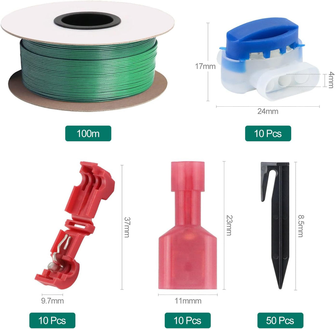 100m Universal Begrenzungskabel für Mähroboter + 50 Erdnägel + 10 Kabelverbinder + 10 Anschlussklemm