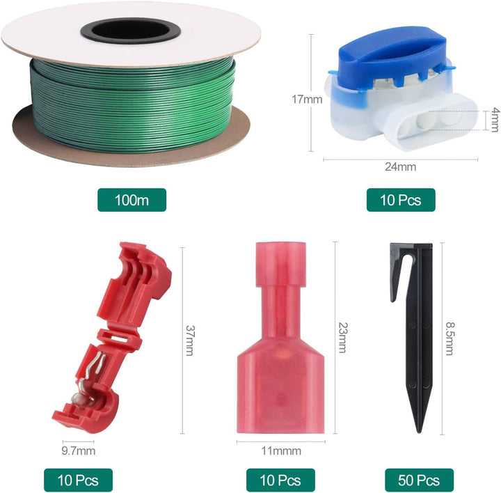 100m Universal Begrenzungskabel für Mähroboter + 50 Erdnägel + 10 Kabelverbinder + 10 Anschlussklemm