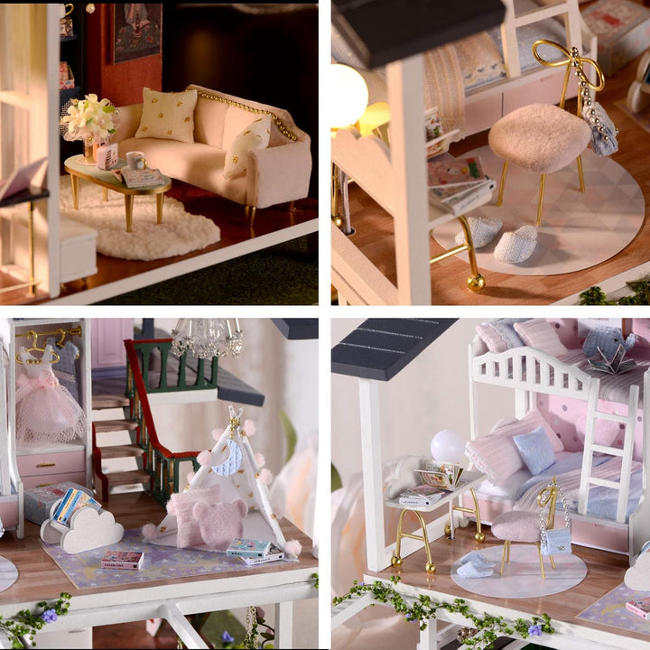 Cuteefun DIY Miniatur Puppenhaus Kit zum BAU Miniatur Haus mit Musik und Möbeln Selber Bauen Kreativ