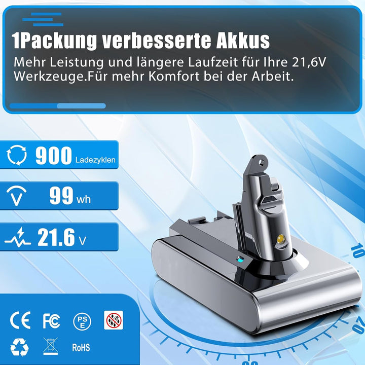 V6 Akku für Dyson, Ersatzakku für Dyson V6 Akku Kompatibel mit DC62 DC58 DC59 DC61DC62 Animal DC72 D