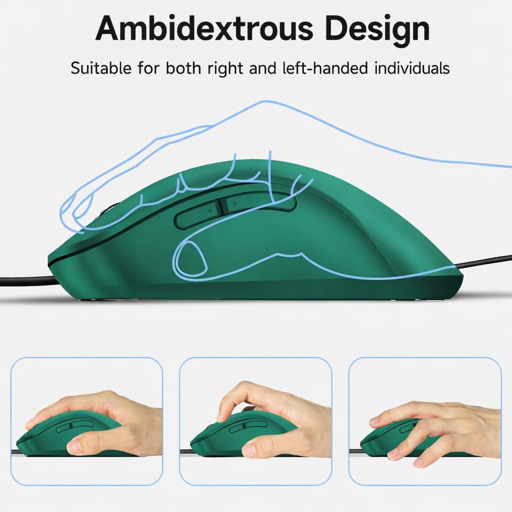 memzuoix Maus mit Kabel – Optische USB-Maus mit 1400 DPI, 5 Tasten, ergonomisches Design, 1,5 m Kabe