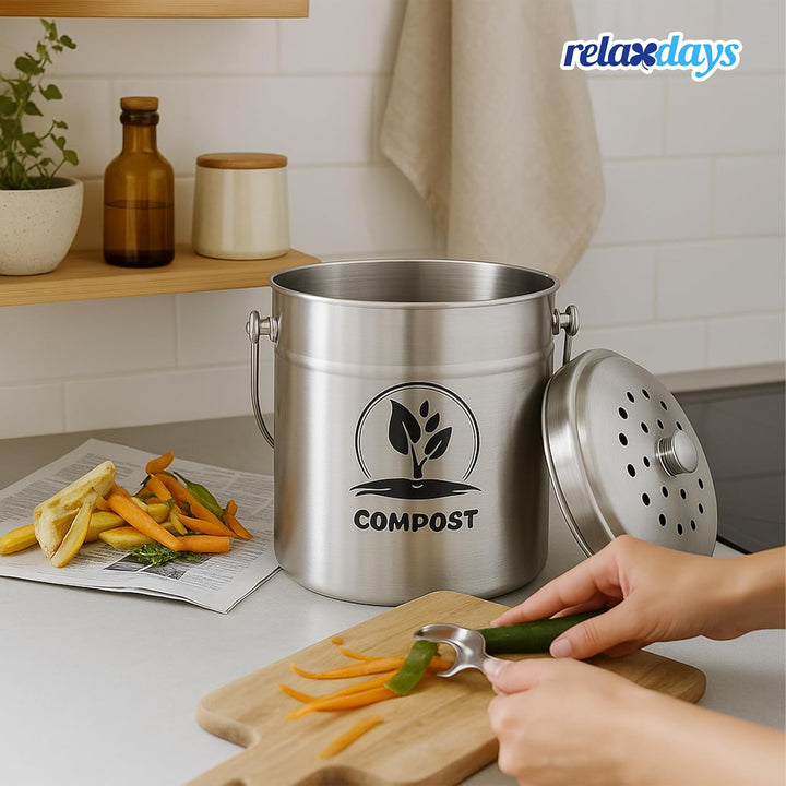 Relaxdays Komposteimer Küche, 5 l, Kleiner Mülleimer, Deckel und Geruchsfilter, Abfalleimer Biomüll,