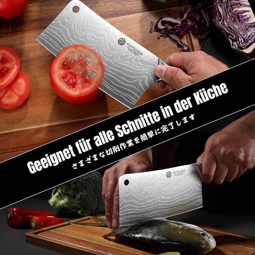 YOTSUBA Hackmesser, Chinesisches Kochmesser 18 CM, Küchenbeil mit ergonomischem Pakkawood-Holzgriff,
