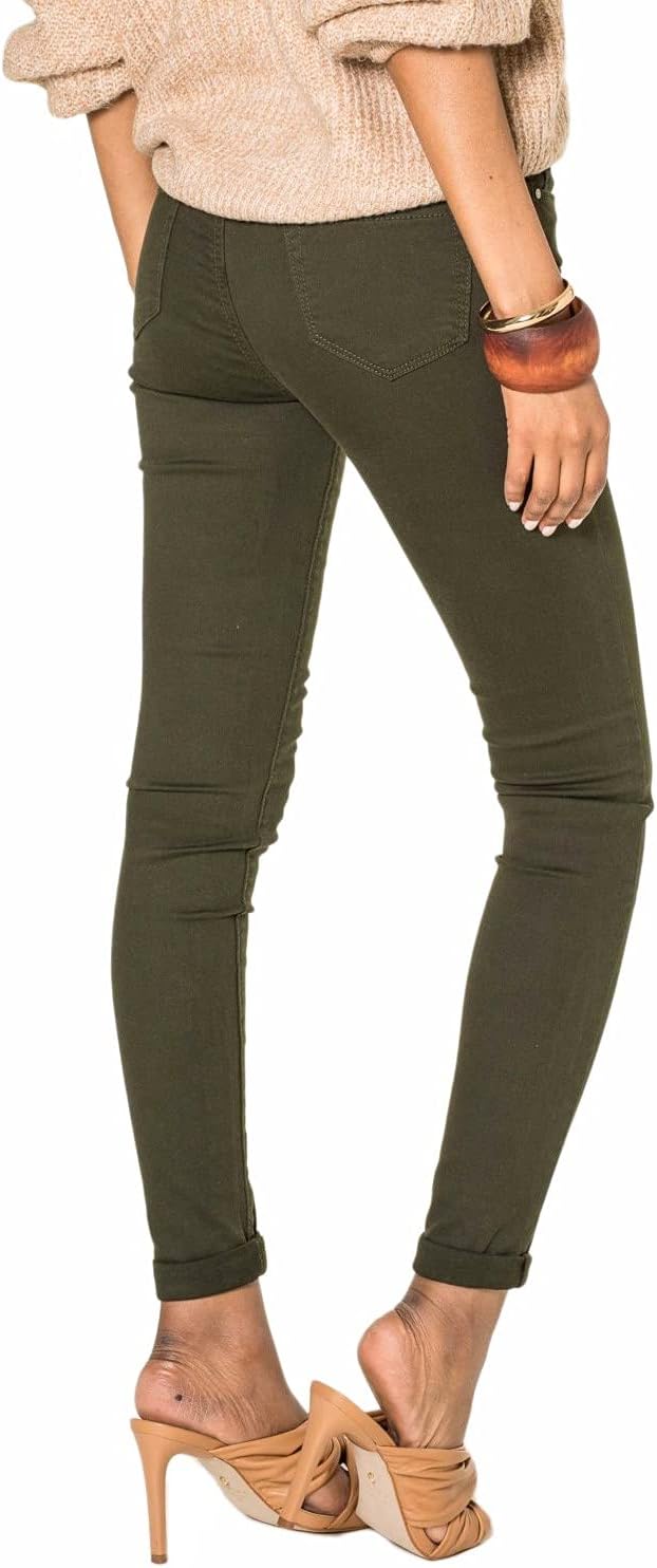 Nina Carter P109 Damen Skinny Fit Jeans High Waist Slim Hose Figurbetonte Stretch Jeanshose S Khaki