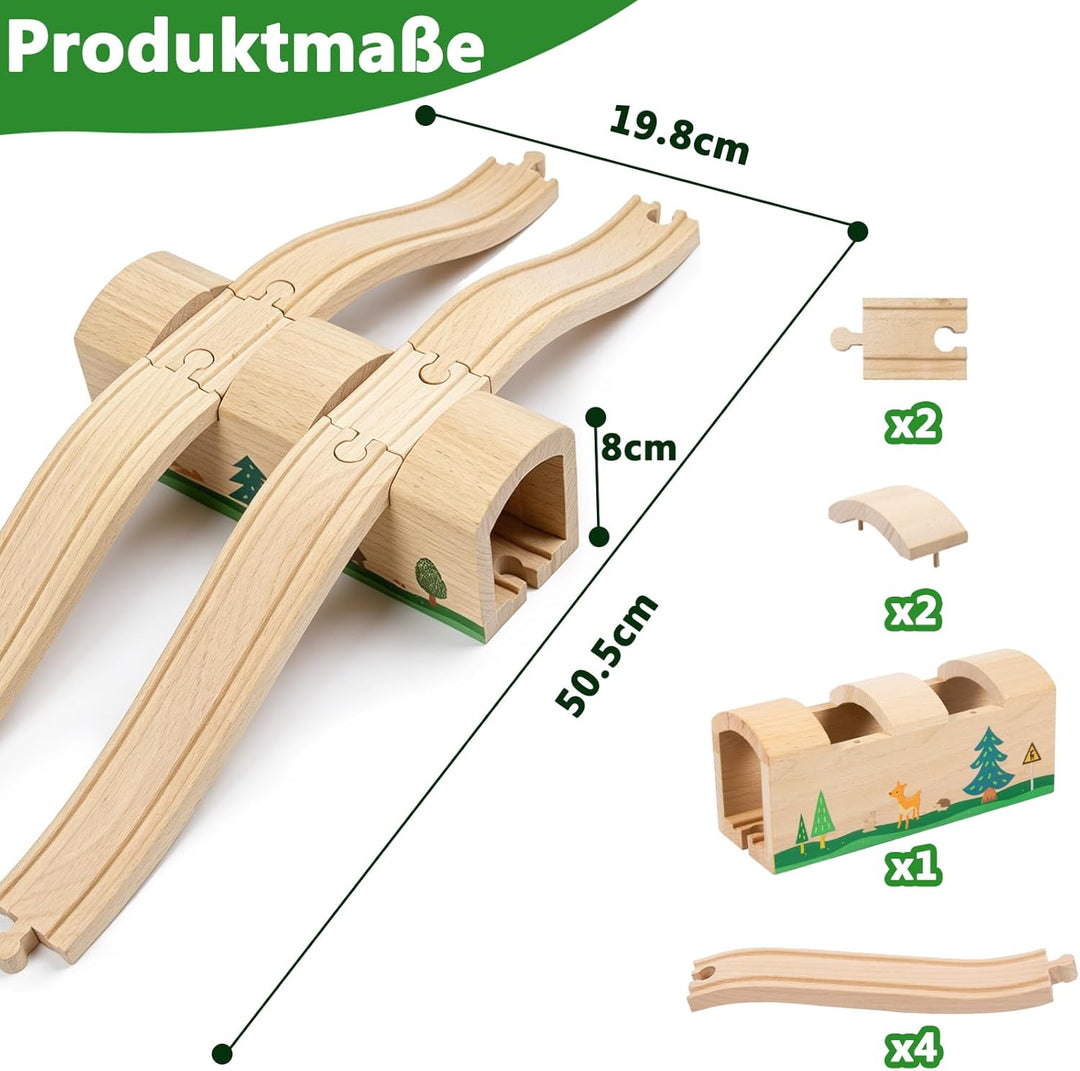 Holzeisenbahn Tunnel und Brücke Set mit S-Schienen, Holz Eisenbahn Brücke Zubehör kompatibel mit füh